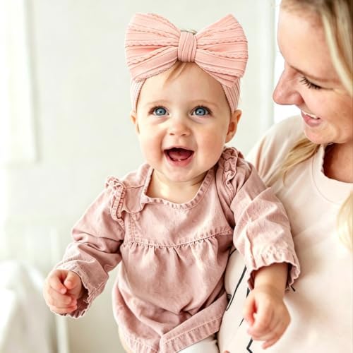 Baby Bows Headbands Soft Nylon Handmade Hair Accessories for Newborn Infant Toddler Kids (3 Mixed Purple, Large) - Image 5