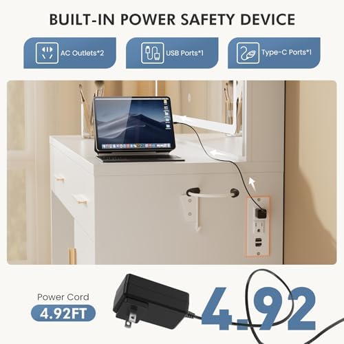 DUMOS 35" Large Vanity Desk with LED Lights Mirror & Charging Station - Image 5