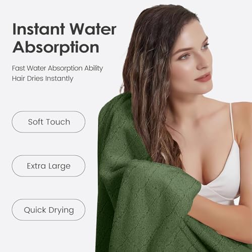 JML Microfiber Bath Towels Set of 2, 30 in x 60 in, Olive-Green - Image 5