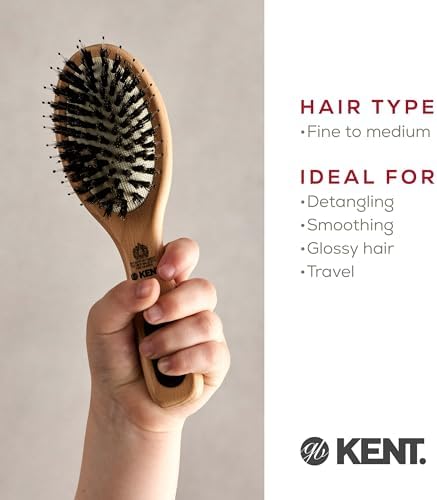 Kent PF02 Small Cushion Detangler Brush – Boar Bristle & Nylon Mix for Smoothing and Straightening Oval Wood Paddle for Medium to Long Hair - Image 6
