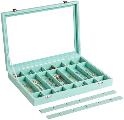 Frebeauty 35 Grid Earring Organizer,Velvet Jewelry Tray with Clear Lid - Image 5