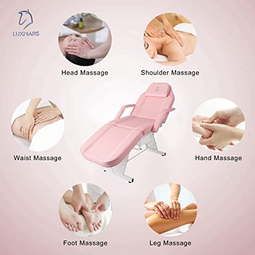 Facial Chair,73″ Tattoo Chair for Client,3-Section Adjustable Massage Table with Stool,Multipurpose Beauty Beds Salon Equipment for Esthetician,Tattooshop,Spa (Pink) - Image 5