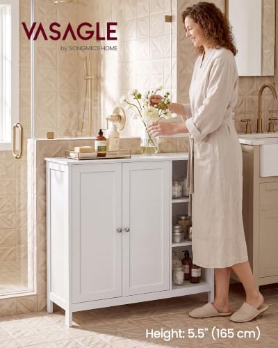 VASAGLE Bathroom Floor Cabinet,3 Adjustable Shelves, Cloud White - Image 4