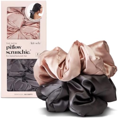 Kitsch Pillow Satin Scrunchies for Women -Blush/Charcoal, 2pcs by Kitsch