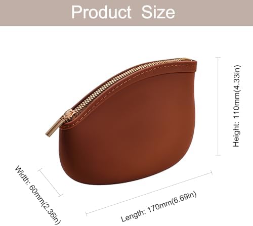 Small Silicone Makeup Bag Premium Purse Bag Multifunctional Essential Bag Zipper Pouch Water and Heat Resistant (Brown) - Image 4