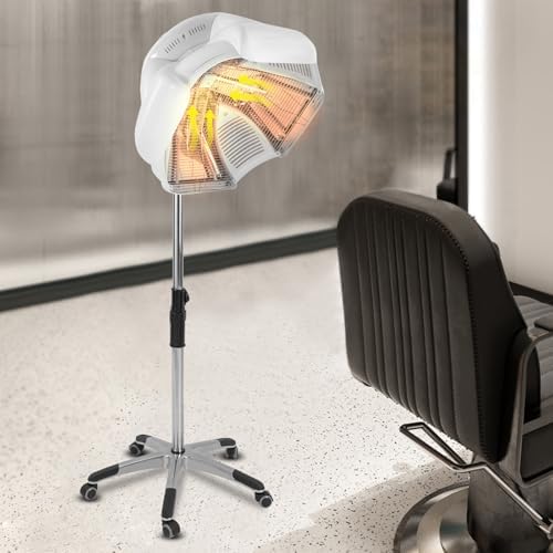Hair Oil Heater,1800 W 110 V Free-Stand Hair Dryer with Universal Wheels,Perm Processor Stand Hair Dyeing for Hair Care,Dyeing,Oil Treatment (White 2) - Image 3