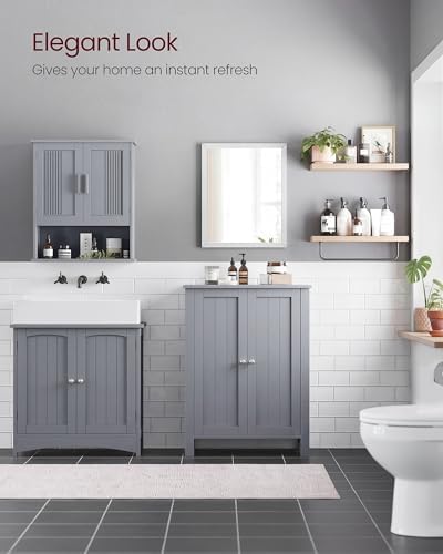 VASAGLE Bathroom Floor Storage Cabinet,2 Adjustable Shelves,Dove Gray - Image 6
