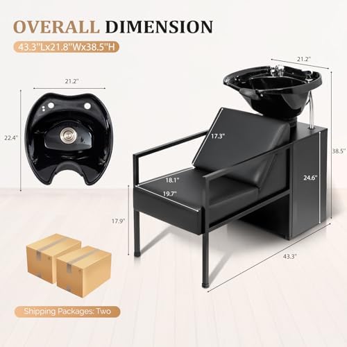 OmySalon Salon Shampoo Bowl and Chair, Hair Washing Station w/Tilting Sink & Storage Cabinet, Backwash Barber Chair for Barbershop Beauty Spa Massage Hairdressing - Image 2