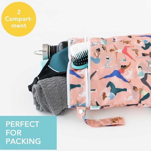 Bumkins Waterproof Wet Dry Bag for Baby, Travel, Swim Suit, Cloth Diapers, Pump Parts, Pool, Beach, Gym Clothes, Toiletry, Hook to Stroller, Daycare, Zipper Reusable Wetdry Packing Pouch, Yoga Pals - Image 2