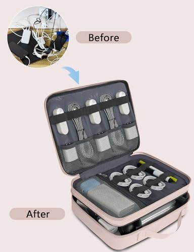 MATEIN Travel Cord Organizer for Women, Large Tech Storage Bag, Soft Pink - Image 3