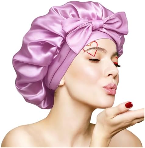 VECIIR Silk Bonnet for Sleeping Women，Hair Bonnet for Sleeping Silk Night Cap for Curly/Natural Hair Skin ‌‌Dusty Lilac, Large by CraftedforExcellence