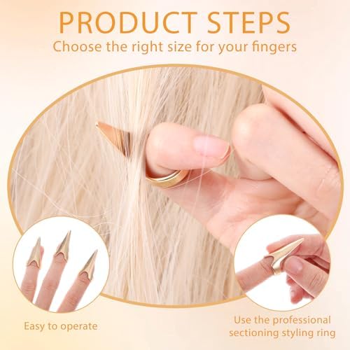 10 Pcs Finger Sectioning Tool for Hair, Stainless Steel Stitch Braid Tool for Braiding Curling Extension, Hair Parting Rings (Gold & Silver) - Image 4