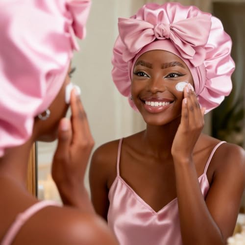 YANIBEST Adjustable Silk Bonnet for Sleeping Women Double Layer Satin Bonnet Reduce Friction Prevent Frizz Curly Hair - Image 4