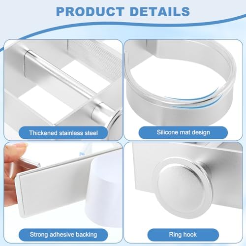 Silver Hair Dryer Holder Wall Mount, No Drill Hair Tool Organizer - Image 6