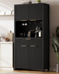 Lulive 71" Fluted Pantry Cabinet with Charging Station, Black by Lulive
