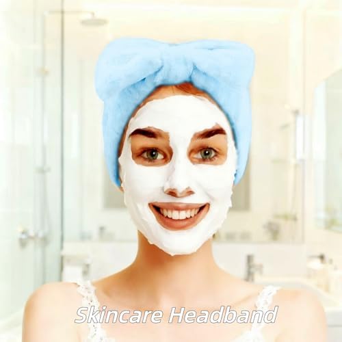 7 Pcs Spa Set, Facial Headband and Wristband Set, Skincare Accessories, College Style Girl Idea Gifts, Hair Accessories for Women and Girls (Blue) - Image 4