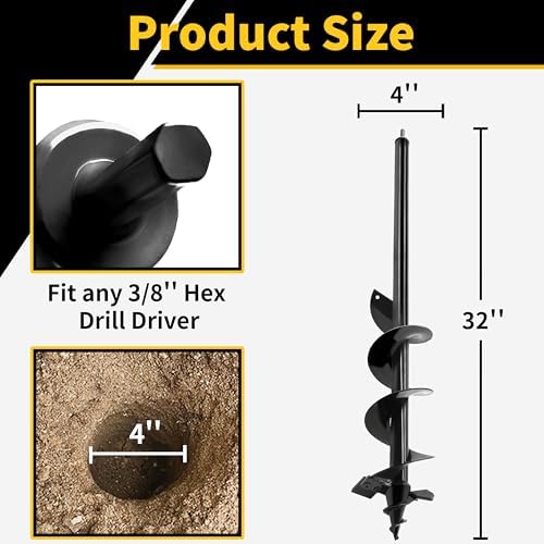 Auger Drill Bit for Planting,Heavy-Duty Garden Auger Spiral Drill Bit with Dual Sharp Blades,Bulb Planter Tool & Plant Hole Digger,Planting Auger for Cordless Drill,Tulip Planter Bit 4"x32" - Image 2