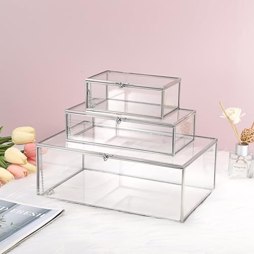 Hipiwe Glass Keepsake Display Box Large Clear Jewelry Lidded Boxes with Lid - Image 6