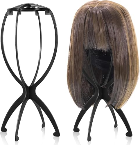 obeoby Wig Stand, Portable Wig Holder Wig Head Stand for All Wigs Travel Wig Hair Stylist Gifts for Women(black (2 pack)) by obeobyhairaccessories