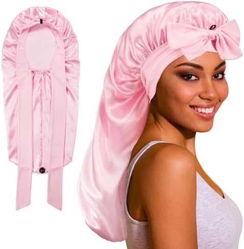 ROYBENS Long Bonnet for Braids Curly Hair Long Hair, Satin Bonnet with Tie by ROYBENS