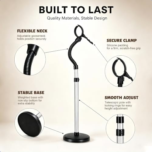 Erytlly Hair Dryer Stand Hands Free 360-Degree Rotating 2 Heads Adjustable Height Metal Hair Dryer Holder Blow Dryer Holder About for 0.5kg Hair Dryer in Bathroom, Vanity, Makeup Room Basic New - Image 4