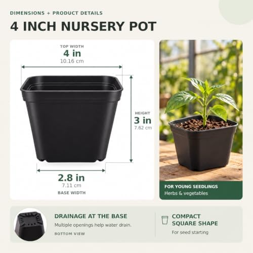 250 Packs Square Nursery Pots for Plants 4 Inch Seedling Pots - Image 2