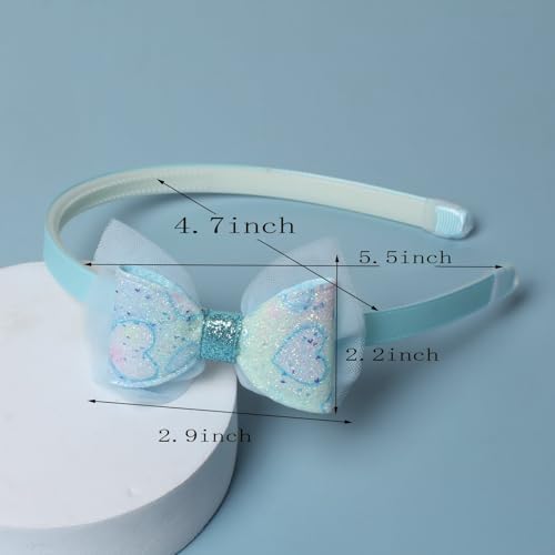 Blue Headbands for Girls Cute Glittery Bow Flower Headband 6 PK - Image 5