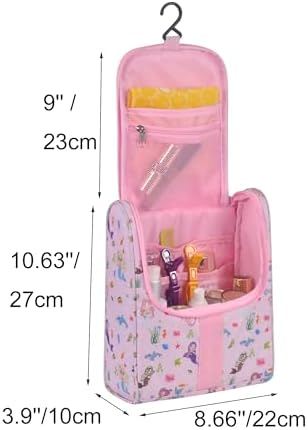 Remobia Hicol Cute Cartoon Hanging Kids Toiletry Bag Children Travel Cosmetic Makeup Organizer Wash Bag Shower bag Over Night Bag Camping Shaving Kit Bag for Boys & Girls (Mermaid Pink) - Image 2