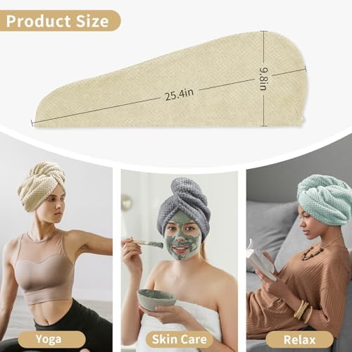 my novel things 3 Pack Microfiber Hair Towel Wrap for Women 25.4" x 9.8", Super Absorbent Quick Dry Towels with Button for Curly Wet Hair Anti Frizz (Camel,Green,Gray) - Image 7
