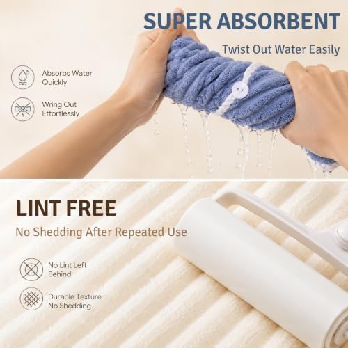 2 Pack Microfiber Hair Towel Wraps, Quick Dry Turbans, White & Blue - Image 3