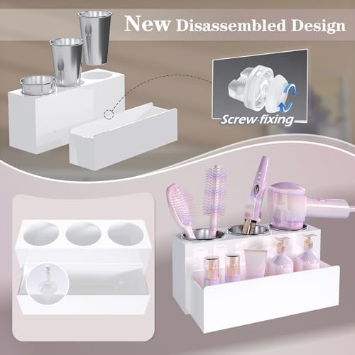 Glossy White Countertop Detachable Hair Tool Organizer for Vanity - Image 6