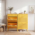 Slim Freestanding Hallway Shoe Cabinet, Metal Narrow Shoe Storage with 2 Flip Doors and Closed Drawer, Ventilated Shoe Organizer for Small Spaces, Entryway, Living Room,Yellow 40"H X 23.6"W X 11.8"D by HOME