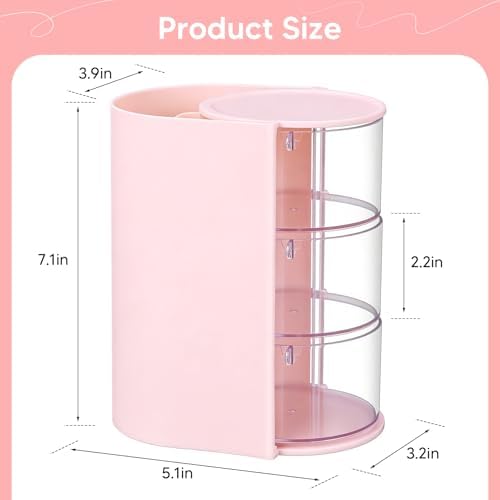 3-Tier Rotating Hair Accessories Organizer, 360° Spinning Storage Stand for Makeup Brushes and Jewelry, Compact Vanity Display Case for Girls, Holds Hair Clips, Earrings, Rings, Bracelets(Pink) - Image 2