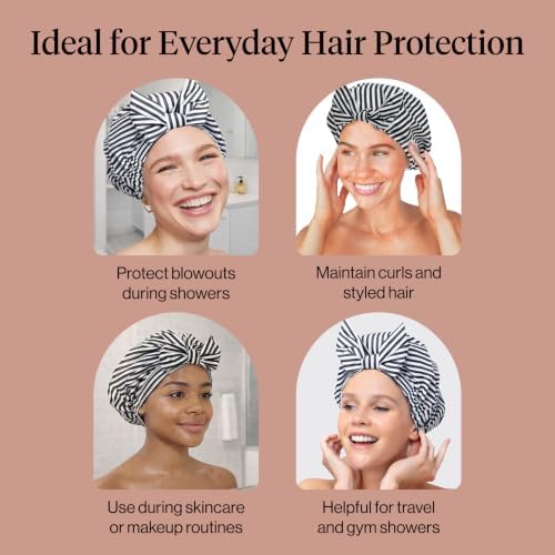 Kitsch Luxury Large Shower Cap for Women - Stripe - Image 6