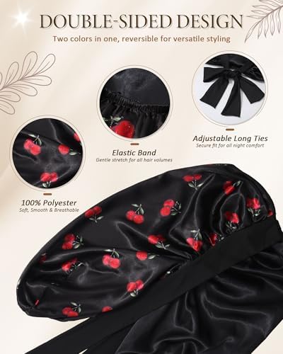 AWAYTR Long Satin Bonnet for Sleeping, Women Two-Tone Reversible Sleep Cap - Image 2