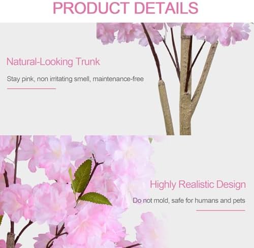 6FT Artificial Cherry Blossom Tree,Tall Fake Flower Tree with Realistic Pink Sakura in Nursery Pot,Blooming Fake Plants for Living Room,Bedroom,Office,Indoor/Outdoor Decor - Image 3