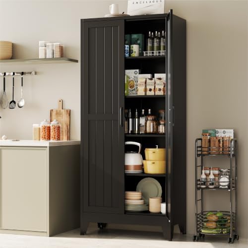 YAUWOH 71''Metal Cabinet with 4 Adjustable Shelves,5-Tier Kitchen Pantry Cabinet - Image 2