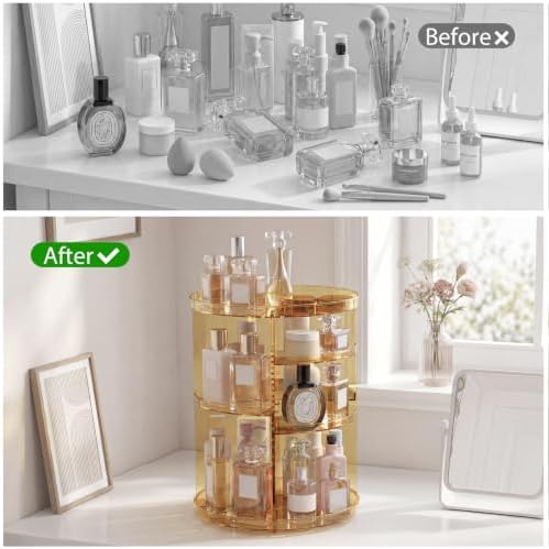 Jiavarry Rotating Makeup Organizer, Clear Gold, 8 Adjustable Height - Image 5