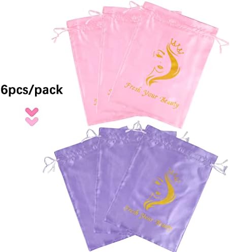 6pc Satin Wig Storage Bag, Mix Purple & Pink - Image 2
