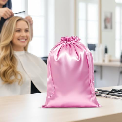 6 Pcs Satin Wig Bags With Drawstring, Silk Hair Storage Bags For Multiple Wigs, Bundles, Extensions, Pink - Image 6
