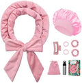 Gwabee No Heat Overnight Curl Headband, 70" Soft Ribbon Curl Wrap for Long Hair - 9 PCS Rods Set with Bonnet, Pink by Gwabee