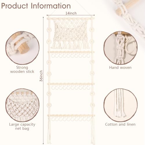 POVETIRE Headband Holder Hair Bow Organizer for Girls,Macrame Bow Holder Hair Accessories Organizer Storage Large Capacity Wall Hanging for Toddler Girl Nursery Room Decor - Image 2