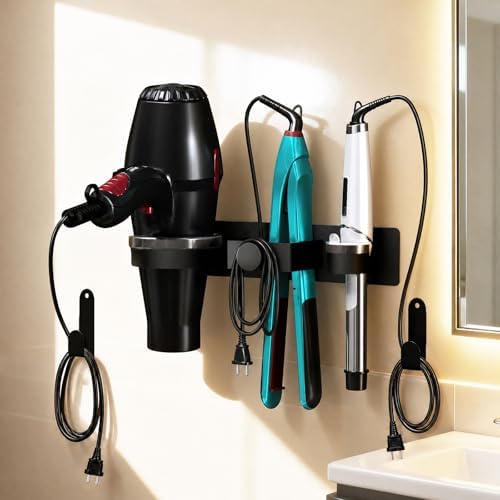 Hair Dryer Holder Wall Mounted, Blow Dryer Holder with Plug&Cord Organizer by DOTCUTY