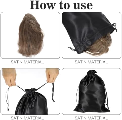JIEYAO 6 Pieces Wig Bags with Satin Drawstring, Black Silk Wig Storage Bags Storage for Wigs Extension Bundle(Black) - Image 3