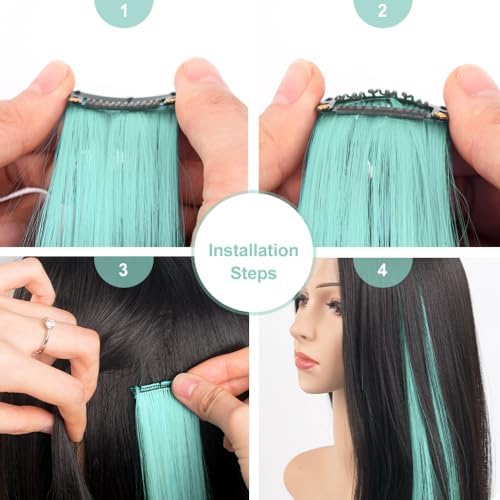Mint Green Hair Extensions Clip in Colored Hairpieces 14 PCS Teal - Image 5