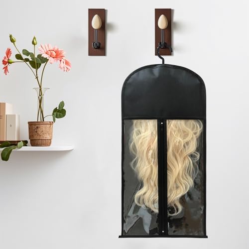 Jonley 4Pcs Wig Storage Wig Bags Storage with Hanger, Wig Storage Bag with Hair Extensions Wigs and Accessories, Breathable and Easy to Carry Home Hair Salon Travel Available (Black 23.5in) - Image 4