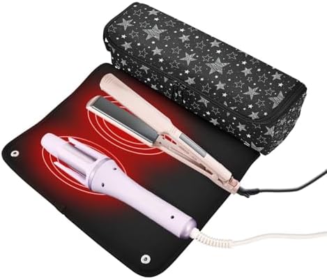 Hair Tools Travel Bag with Heat Resistant Mat Detachable 2-in-1 Curling Iron Travel Case Hot Tools Organizer for Straightener Flat Iron Black Stars - Image 2