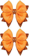 Sparkly Orange Ribbon Hair Bow Clips 2PCS 3.5" Boutique Glitter Sequin Dress Bow Alligator Hairpins for Teens Toddler Girls Kids Fall Give Thanks Gift Halloween Outfit Decor Accessory by KCHIES-AccessoryCollection