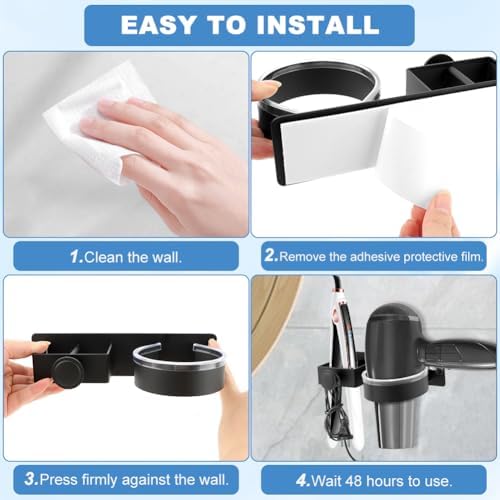 Black Hair Dryer Holder Wall Mount, No Drill Hair Tool Organizer - Image 6