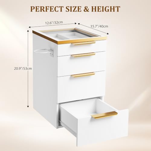 OmySalon Salon Station, Wall Mount Salon Stations for Hair Stylist, Barber Cabinet with Glass Top, Drawers & Dryer Holder, Storage Furniture for Barbershop, Beauty SPA, White - Image 4